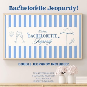 Last Toast Bachelorette Jeopardy Game Template Coastal Blue Bachelorette Jeopardy Trivia Game Editable Canva Template Bachelorette Party