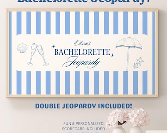 Last Toast Bachelorette Jeopardy Game Template Coastal Blue Bachelorette Jeopardy Trivia Game Editable Canva Template Bachelorette Party