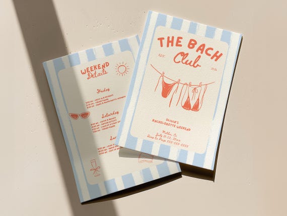 Bach Club Itinerary Beach Bachelorette Weekend Itinerary Swim Italian Theme Bach Party Capri Bachelorette Invite Bach Party Beach Theme Hen