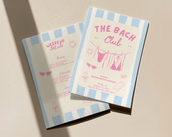 Itinerario del Bach Club Itinerario de fin de semana de despedida de soltera en la playa Baño Despedida de soltera con temática italiana Invitación de despedida de soltera en Capri Despedida de soltera con temática de playa