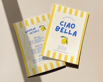 Ciao Bella Bach  Main Squeeze Bridal Lemon Bridal Shower Italian Bachelorette Party Capri Bach Invitation La Dolce Vita Itinerary Ciao Miss