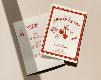 She's the Cherry On Top Bachelorette Itinerary Cherry On Top Bachelorette Weekend Itinerary Cherry Bach Party Invitation Bridal Shower Hen