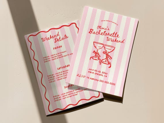 Pink Bachelorette Invitation Pink Bach Itinerary Bachelorette Party Invite Bachelorette Weekend Itinerary Pink Bach Theme Itinerary Custom