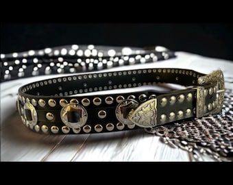 Handmade Black Leather Western Belt | Studded Concho Cowboy Belt