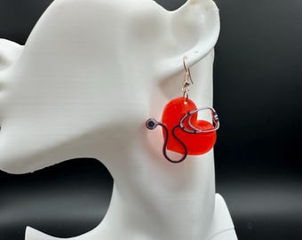 Brincos de Estetoscópio em Formato de Coração | Joias Médicas Impressas em 3D, Presente para Enfermeiros e Médicos, Acessórios para Profissionais da Saúde