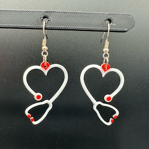 Heart Stethoscope Earrings | 3D Printed Medical Jewelry, Nurse Doctor Gift, Healthcare Worker Accessories