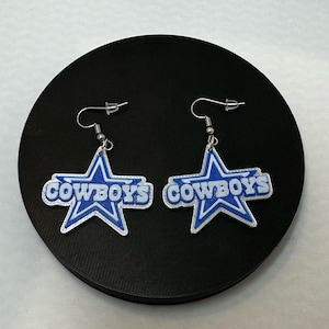 Cowboys Star Earrings | 3D Printed Football Fan Jewelry | Game Day Earrings | Sports Team Gift | Blue & Silver Dangle Earrings