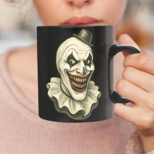 Scary Clown Coffee Mug ~ Terri-Fryer Horror Halloween 11 oz Black Mug