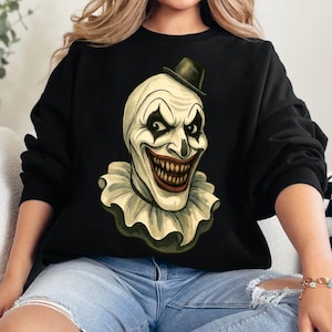Creepy Clown Sweatshirt ~ Terri-Fryer ~ Funny Halloween Gildan 18000 Black Halloween Sweatshirt ~ Horror Pullover ~ Scary Circus Clown