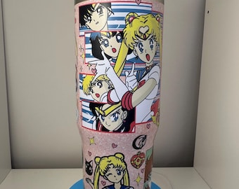 30oz  Anime Sailor Girls  Matte Water Bottle Tumbler with Flip Straw