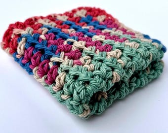 Handmade Cotton Crocheted Dishcloth: Multicolored Reusable Washcloth