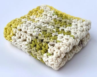 Handmade Crocheted Cotton Dishcloth: Green Multicolored Reusable Washcloth