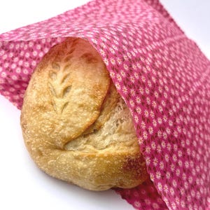 Beeswax Bread Bag | 13x15 Inch Reusable Food Storage | Sustainable Zero Waste Kitchen Plastic Wrap Sourdough XL Eco-Friendly Pink Bread Wrap