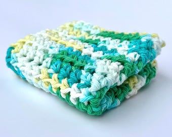 Handmade Crocheted Cotton Dishcloth: Teal Green Kitchen Washcloth