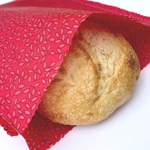 Beeswax Bread Bag | 13x15 Inch Reusable Food Storage | Sustainable Zero Waste Kitchen Plastic Wrap Sourdough XL Eco-Friendly Red Bread Wrap