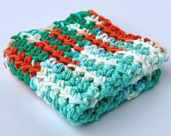 Handmade Crocheted Cotton Dishcloth: Multicolored Reusable Washcloth