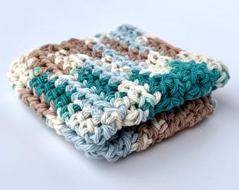 Handmade Cotton Crocheted Dishcloth: Multicolored Reusable Washcloth