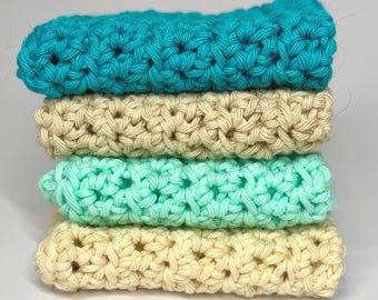 Beach Colors Crocheted Cotton Dishcloth: Reusable Kitchen Washcloth