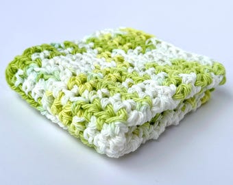 Handmade Crocheted Cotton Dishcloth: Green Multicolored Kitchen Washcloth