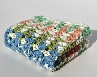 Crocheted Cotton Dishcloth: Multicolored Reusable Washcloth