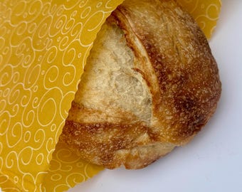 Gold Swirl XL Beeswax Bread Bag: Reusable Food Storage, Eco-Friendly Sourdough Loaf, Bagel, and Cheese Wrap  13x15 Inch)