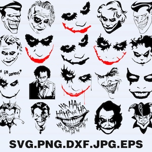 Joker SVG Bundle | Clown Face Clipart | Evil Smile PNG | Joker Silhouette for Cricut | Villain SVG | Dark humor Cut Files | dc inspired