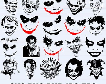 Jokar SVG-paket: Skurksilhuett, clownansikte Clipart (digital nedladdning)
