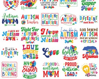 Autism Awareness SVG Bundle | Puzzle Piece, Mom, Dad Quotes (Instant Download)