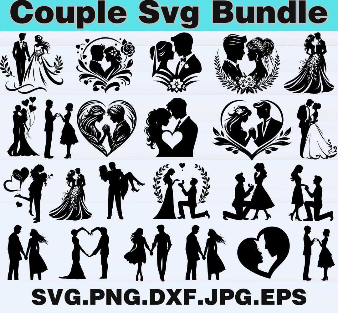 Couple SVG Bundle | Romantic Love Silhouettes | Valentine’s Day Clipart ...
