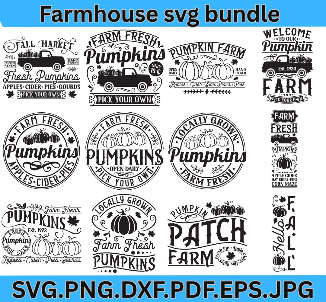 Farmhouse Fall SVG Bundle | Pumpkin, Leaves, Rustic Designs (digital ...