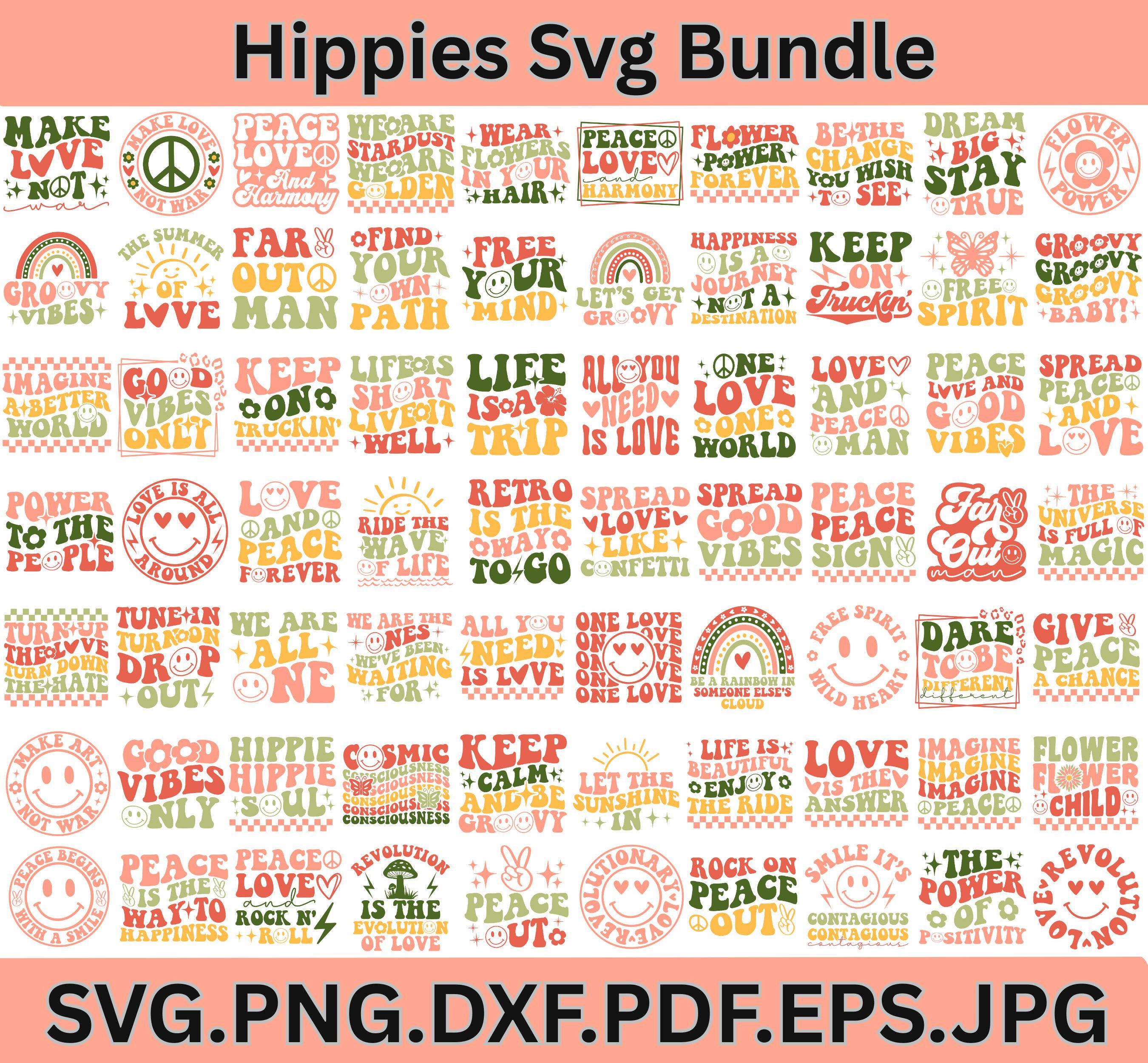 Retro 70s Hippie SVG Bundle, Boho Soul Clipart, Peace Love Cut Files - Etsy