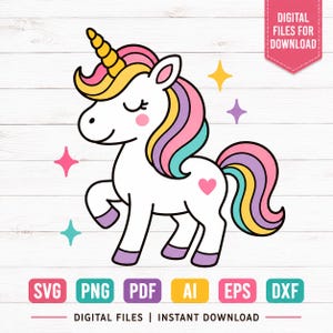 Cute Unicorn SVG, Kawaii Unicorn Clipart, Rainbow Unicorn SVG, Magical Unicorn Cut File, Cricut Design, Svg Png Pdf AI Eps DxF