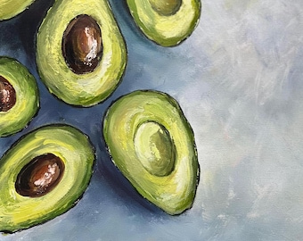 Textured Avocado Painting: Original Acrylic Still Life Kitchen Art