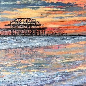 Brighton West Pier print Acrilic painting Brighton beautiful sunset Wall art