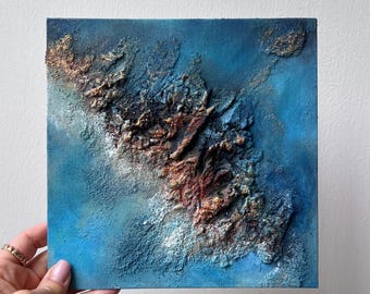 Schilderij blauwe oceaan met textuur: kleine abstracte kustmuurkunst