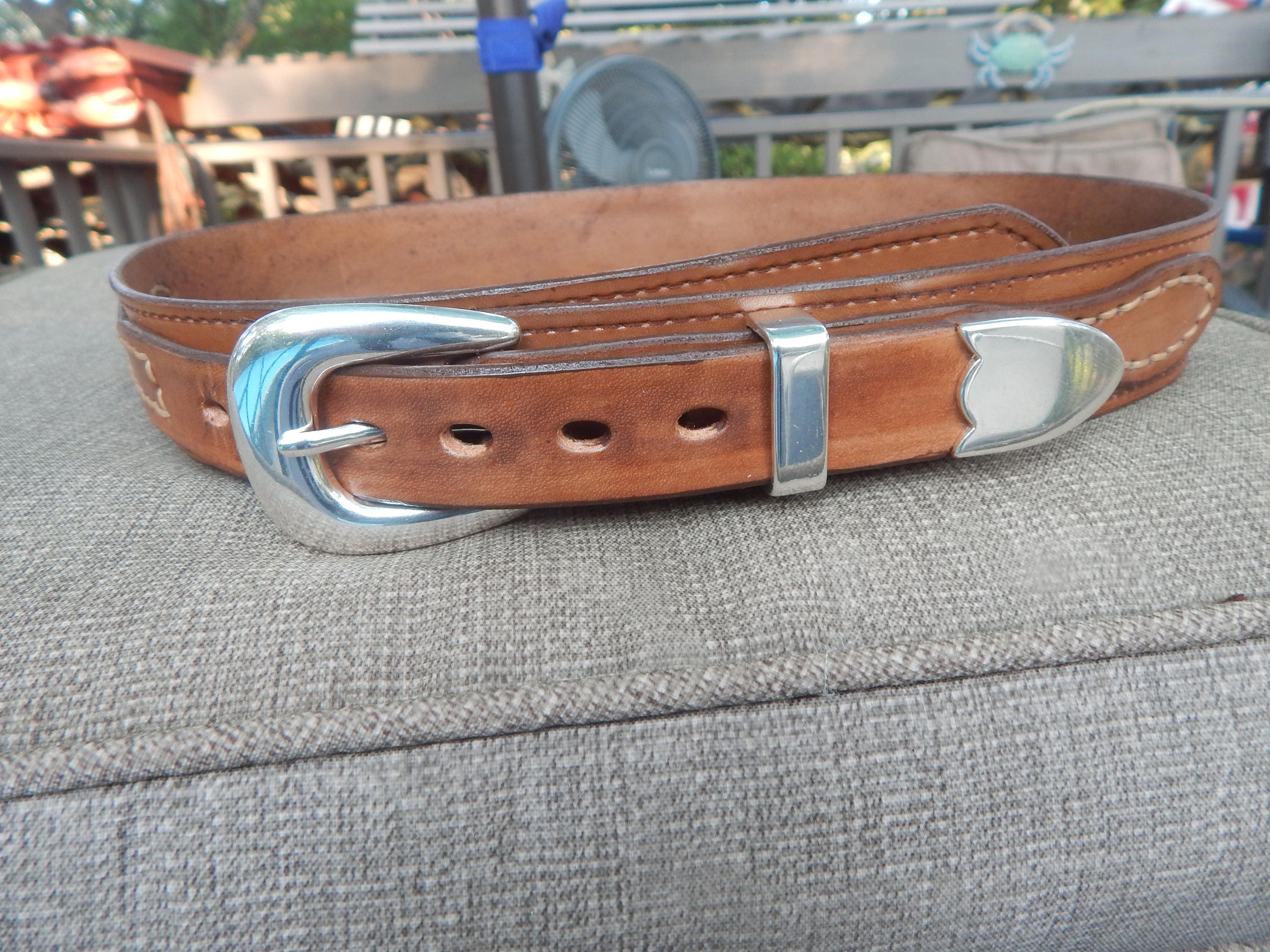 Leather Ranger Belt W/ Bright Silver Buckle Set Western Ranger Etsy