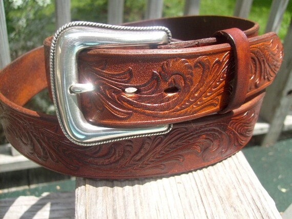 Mens Orange Plain Genuine Leather Cowboy Belt Western Dress Buckle Cinto