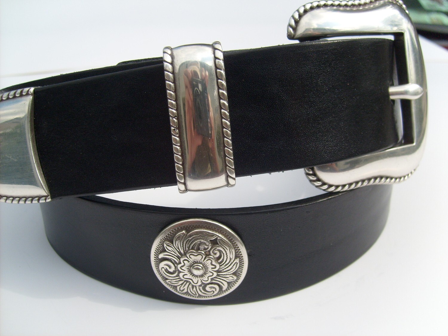 Black Western belt w/ Silver Plated Brass Buckle Set and Etsy
