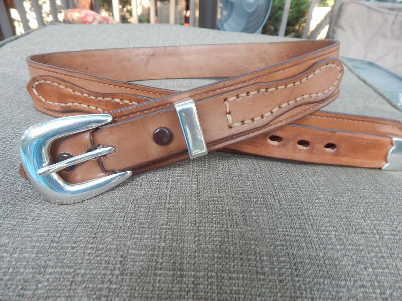 Texas Ranger Belt heavy-duty Leather W/ Bright Silver | Etsy