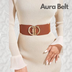 Cinturón ancho de cuero, cinturón con letra D para mujer, cinturón de mujer, cinturón de cuero marrón, cinturón bajo el busto, cinturón ancho decorativo