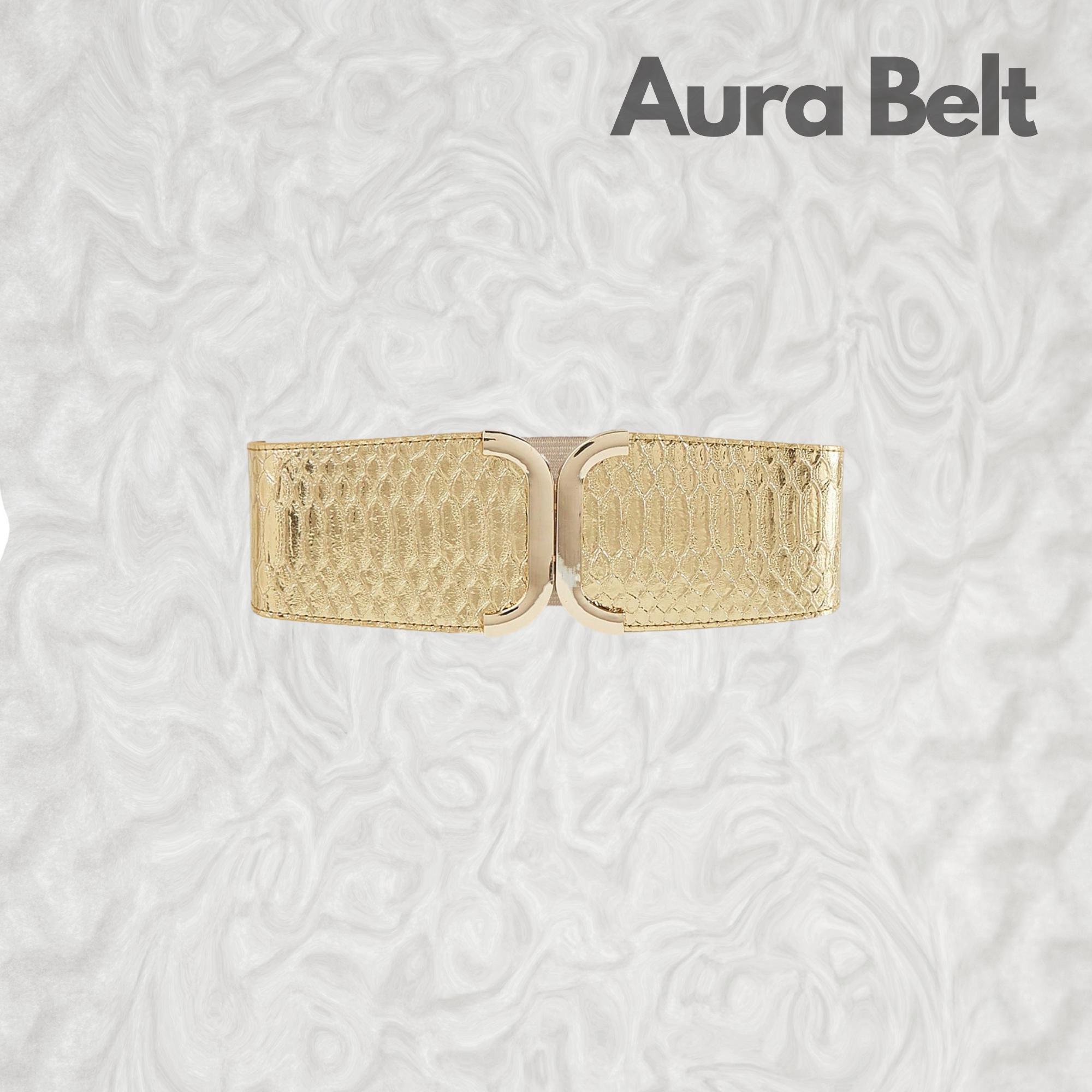 Gold Double Buckle Wide Waist Belt: Elegant Leather Corset  display picture 3