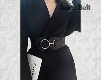 Black Elastic Waist Belt: Silver Sun Buckle, Stretchy  display picture 1