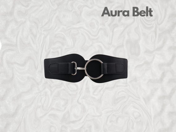 Black Wide Elastic Belt for Women, Silver Buckle Faux  display picture 1