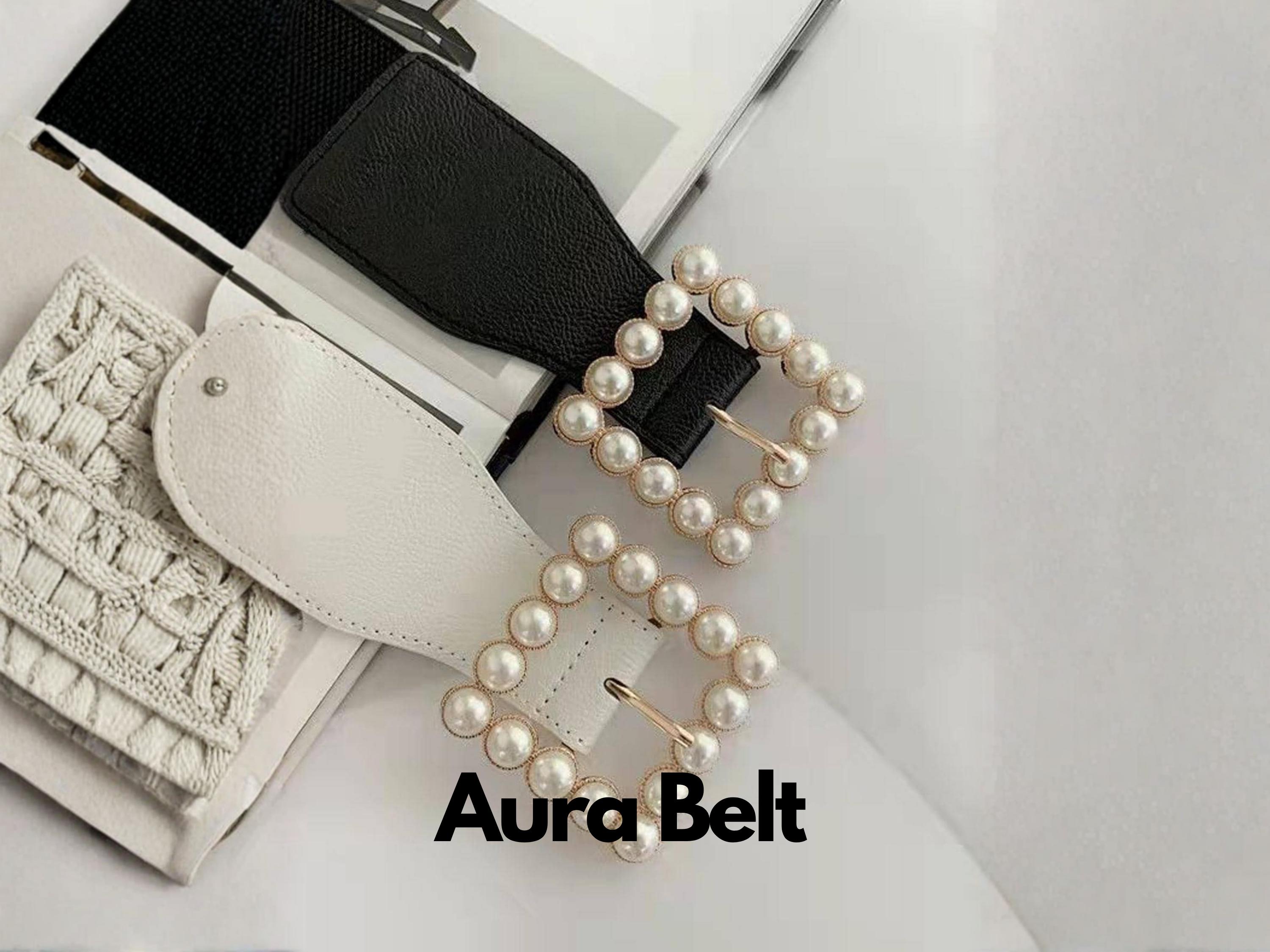 Pearl Buckle Elastic Waist Belt for Women, Elegant Vintage 