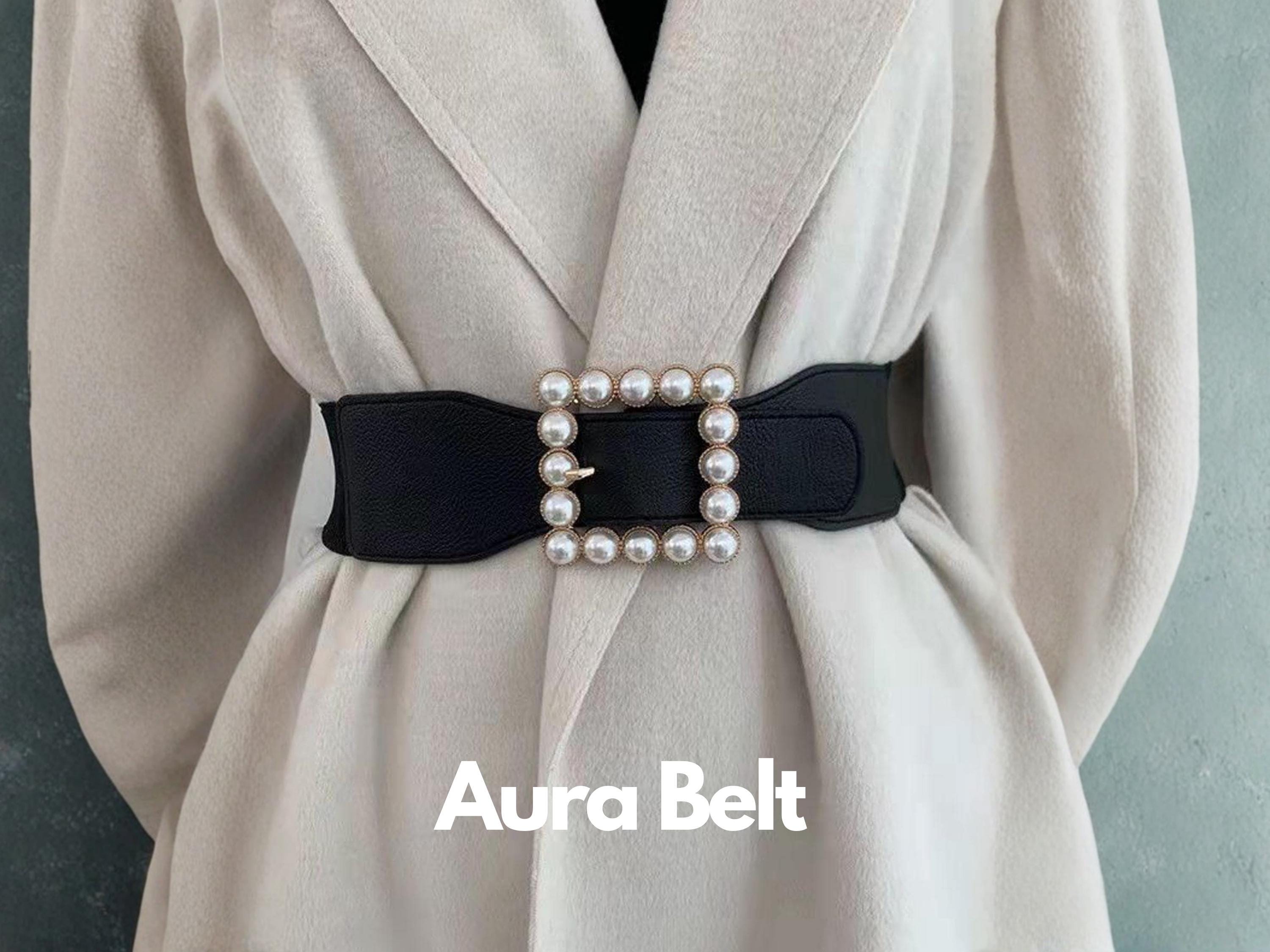 Pearl Buckle Elastic Waist Belt for Women, Elegant Vintage 