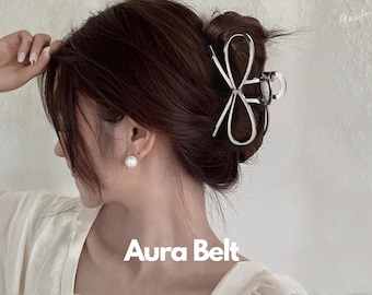Zilveren strik metalen haarklauwklem voor dames, elegant minimalistisch haaraccessoire, schattig linthaarspeld, cadeau voor meisjes en dames