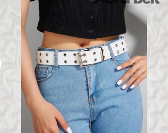 Handmade Gothic Studded White Belt: Edgy Women's Leather Belt