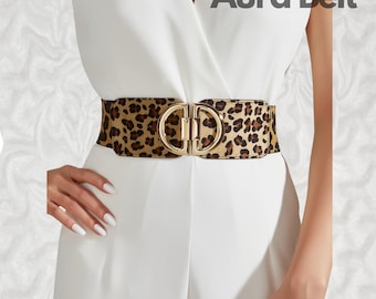 Leopard Print Leather Corset Belt: Wide Waist Cincher With  display picture 1