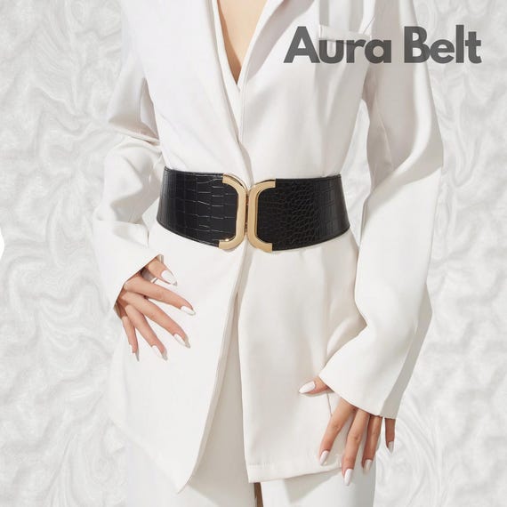 Black Leather Corset Belt: Wide Waist Belt With Leopard  display picture 2