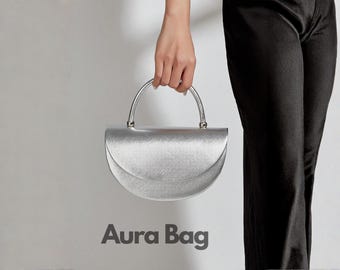 Silver Mini Top Handle Bag, Elegant Evening Handbag for Women, Luxury Metallic Purse for Wedding, Party & Formal Events, Woman Evening Bags